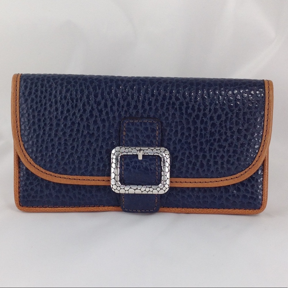 Brighton Pebble Large Leather Wallet Navy/Tan